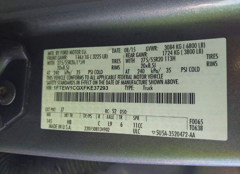 Photo 9 of 2015 Ford F-150 LARIAT (VIN 1FTEW1CGXFKE37293)