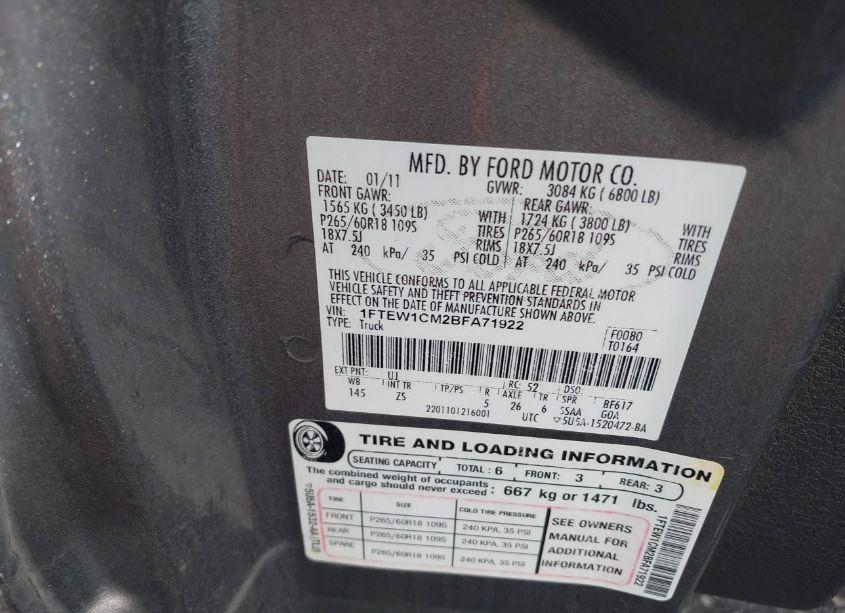 Photo 9 of 2011 Ford F-150 XLT (VIN 1FTEW1CM2BFA71922)