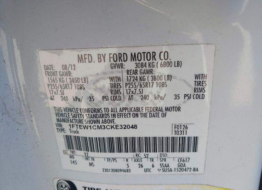 Photo 9 of 2012 Ford F-150 XLT (VIN 1FTEW1CM3CKE32048)