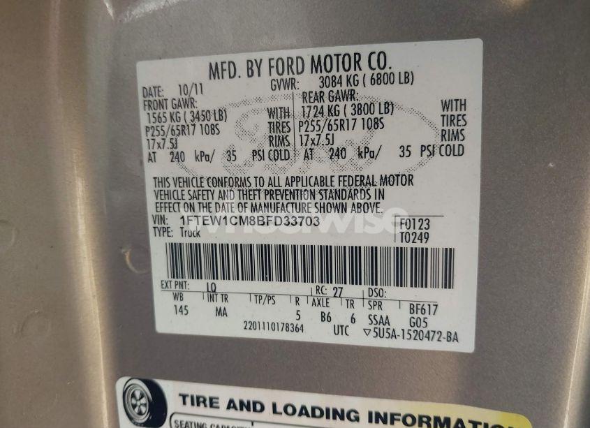 Photo 9 of 2011 Ford F-150 XLT (VIN 1FTEW1CM8BFD33703)