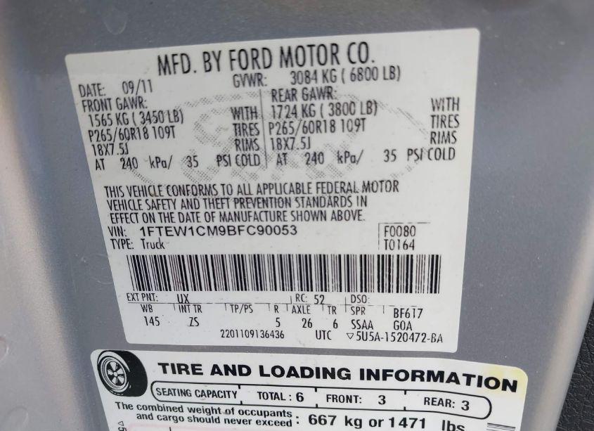 Photo 9 of 2011 Ford F-150 XLT (VIN 1FTEW1CM9BFC90053)