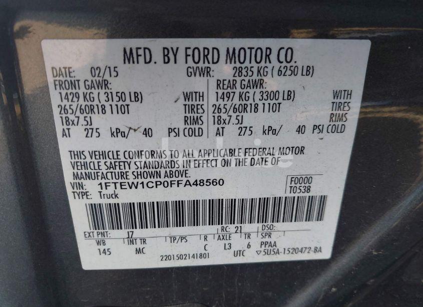 Photo 9 of 2015 Ford F-150 XLT (VIN 1FTEW1CP0FFA48560)