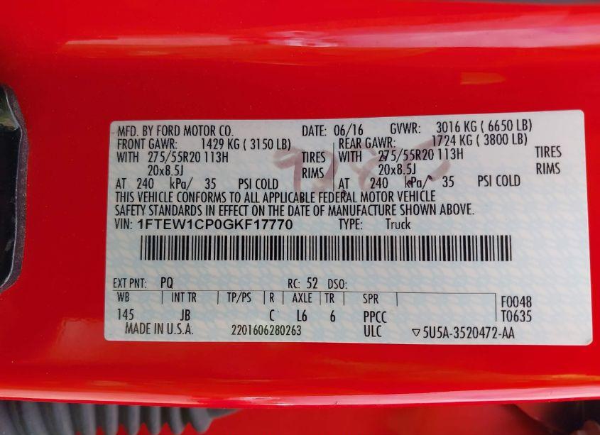 Photo 9 of 2016 Ford F-150 XLT (VIN 1FTEW1CP0GKF17770)