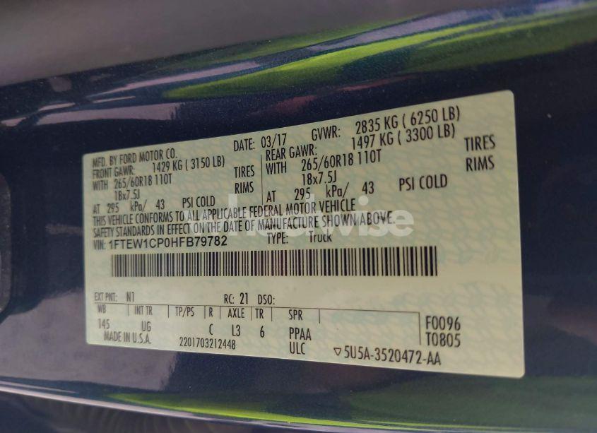 Photo 9 of 2017 Ford F-150 XLT (VIN 1FTEW1CP0HFB79782)