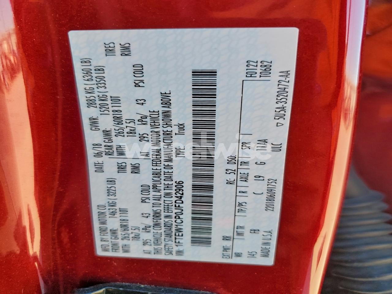 Photo 13 of 2018 FORD F150 SUPERCREW (VIN 1FTEW1CP0JFD42906)