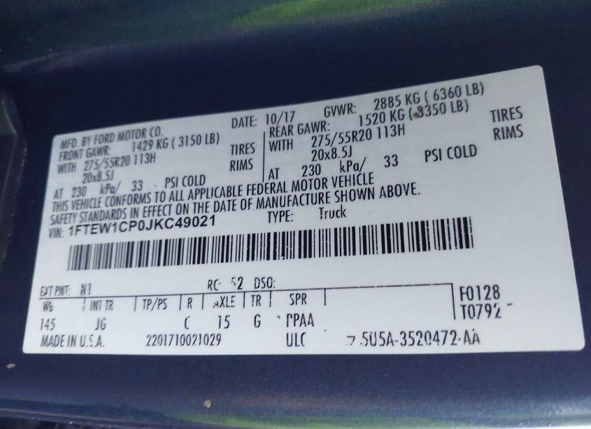 Photo 9 of 2018 Ford F-150 XL (VIN 1FTEW1CP0JKC49021)