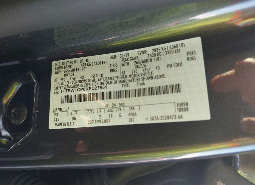 Photo 9 of 2019 Ford F-150 XLT (VIN 1FTEW1CP0KFD27551)