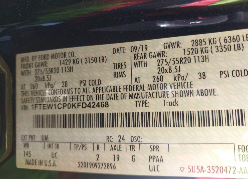 Photo 9 of 2019 Ford F-150 XLT (VIN 1FTEW1CP0KFD42468)