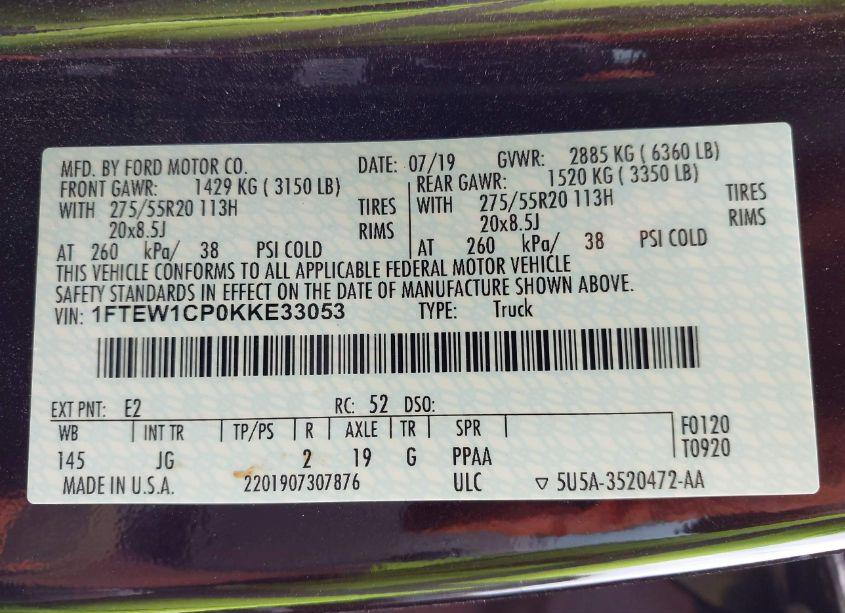 Photo 9 of 2019 Ford F-150 XL (VIN 1FTEW1CP0KKE33053)