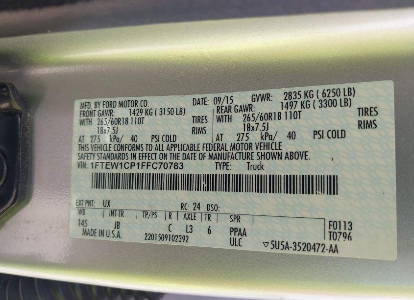 Photo 9 of 2015 Ford F-150 XLT (VIN 1FTEW1CP1FFC70783)