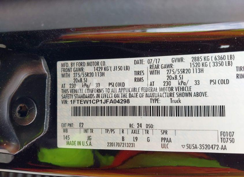 Photo 9 of 2018 Ford F-150 XL (VIN 1FTEW1CP1JFA04298)