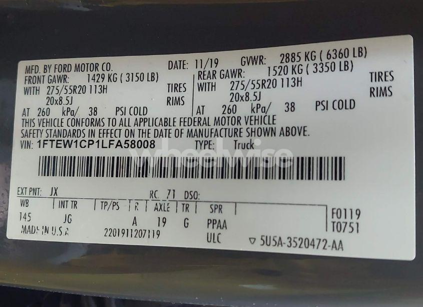 Photo 9 of 2020 Ford F-150 XL (VIN 1FTEW1CP1LFA58008)