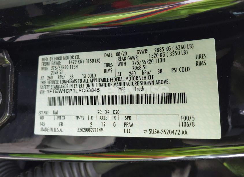 Photo 9 of 2020 Ford F-150 XLT (VIN 1FTEW1CP1LFC63845)