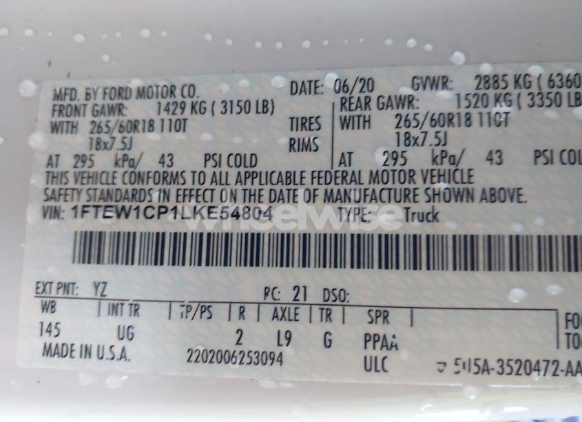 Photo 9 of 2020 Ford F-150 XLT (VIN 1FTEW1CP1LKE54804)