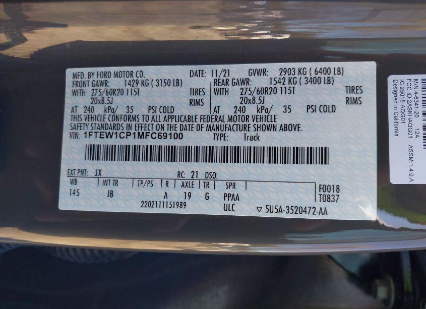 Photo 9 of 2021 Ford F-150 XL (VIN 1FTEW1CP1MFC69100)