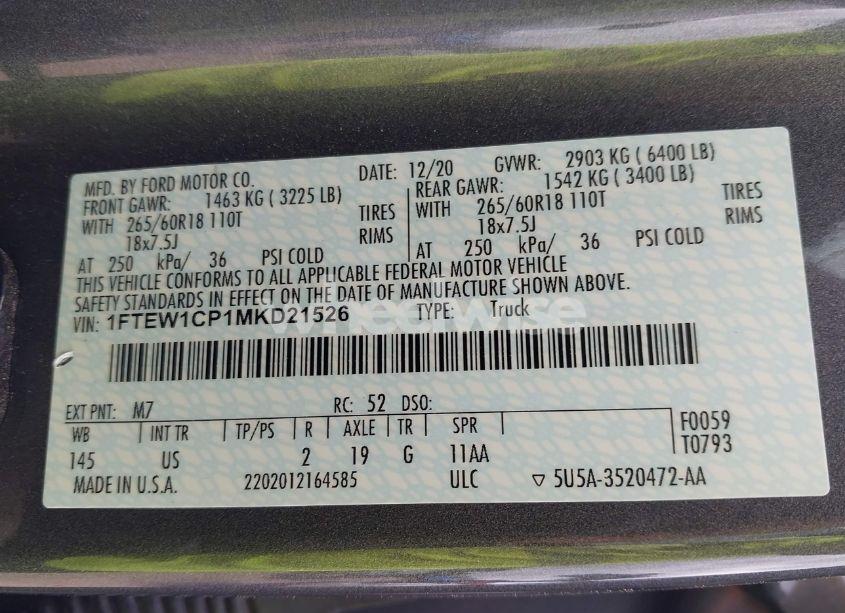 Photo 9 of 2021 Ford F-150 XLT (VIN 1FTEW1CP1MKD21526)