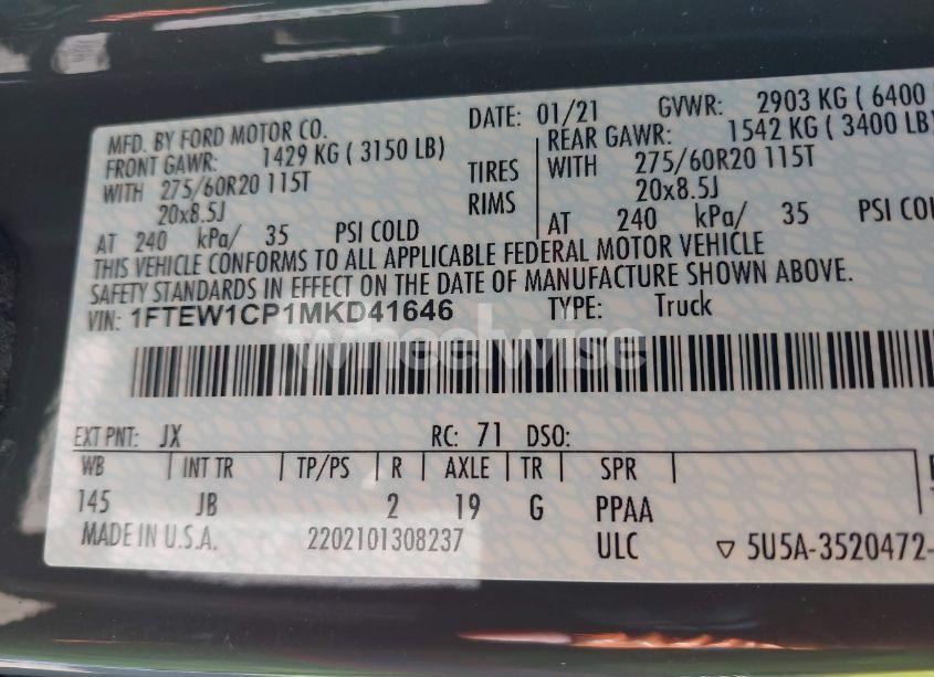 Photo 9 of 2021 Ford F-150 XL (VIN 1FTEW1CP1MKD41646)