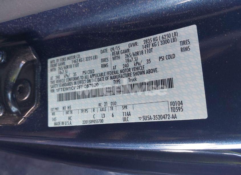 Photo 9 of 2015 Ford F-150 LARIAT (VIN 1FTEW1CP2FFC67620)