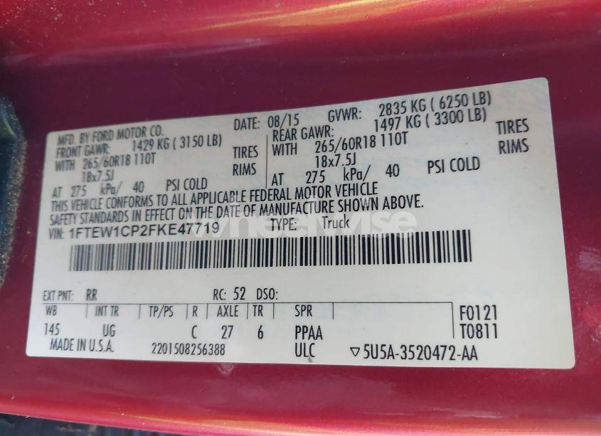 Photo 9 of 2015 Ford F-150 XLT (VIN 1FTEW1CP2FKE47719)