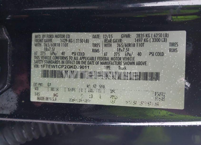 Photo 9 of 2016 Ford F-150 XLT (VIN 1FTEW1CP2GKD29011)