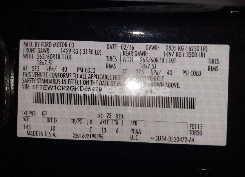 Photo 9 of 2016 Ford F-150 XLT (VIN 1FTEW1CP2GKD85479)