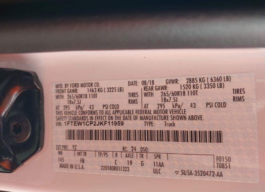 Photo 9 of 2018 Ford F-150 XLT (VIN 1FTEW1CP2JKF11959)