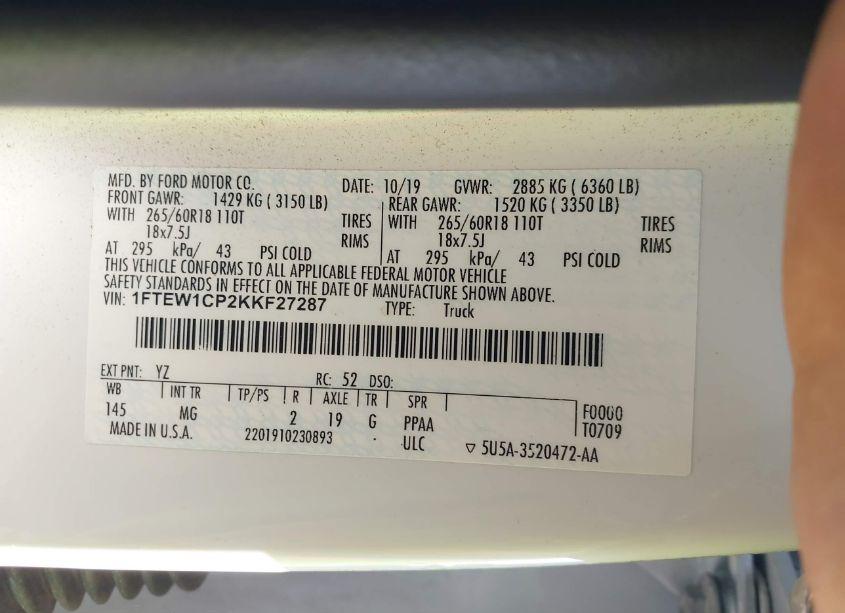 Photo 9 of 2019 Ford F-150 XLT (VIN 1FTEW1CP2KKF27287)