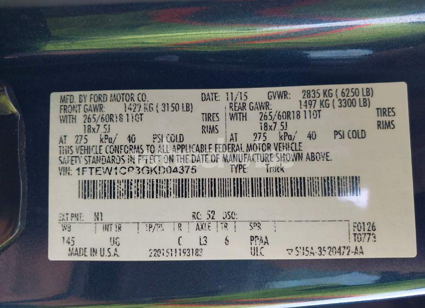 Photo 9 of 2016 Ford F-150 XLT (VIN 1FTEW1CP3GKD04375)