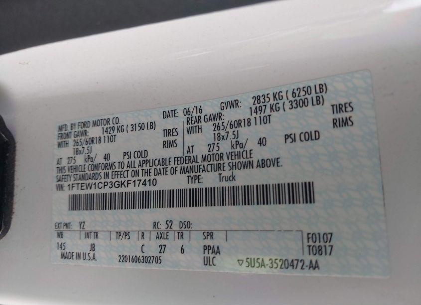 Photo 9 of 2016 Ford F-150 XLT (VIN 1FTEW1CP3GKF17410)