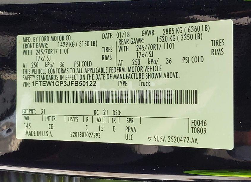 Photo 9 of 2018 Ford F-150 XL (VIN 1FTEW1CP3JFB50122)