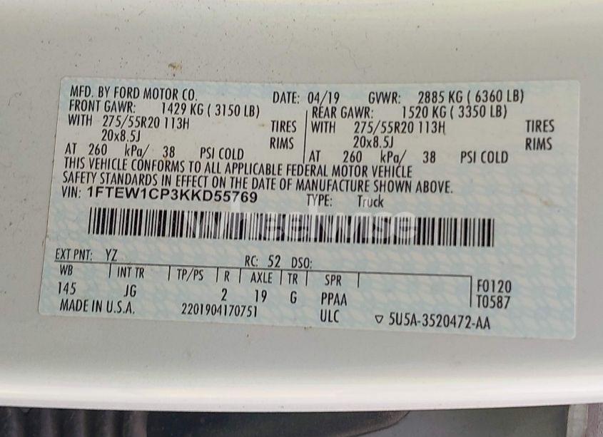 Photo 9 of 2019 Ford F-150 XL (VIN 1FTEW1CP3KKD55769)