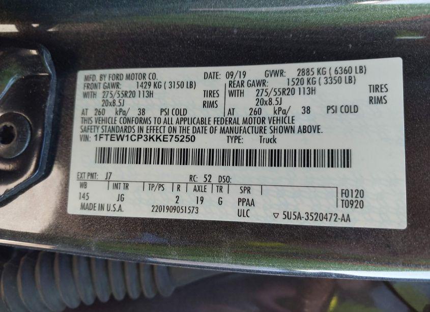 Photo 9 of 2019 Ford F-150 XL (VIN 1FTEW1CP3KKE75250)