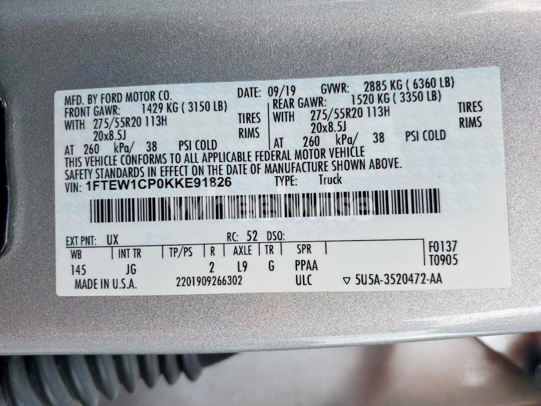 Photo 5 of 2019 FORD F150 SUPERCREW (VIN 1FTEW1CP3KKE78147)