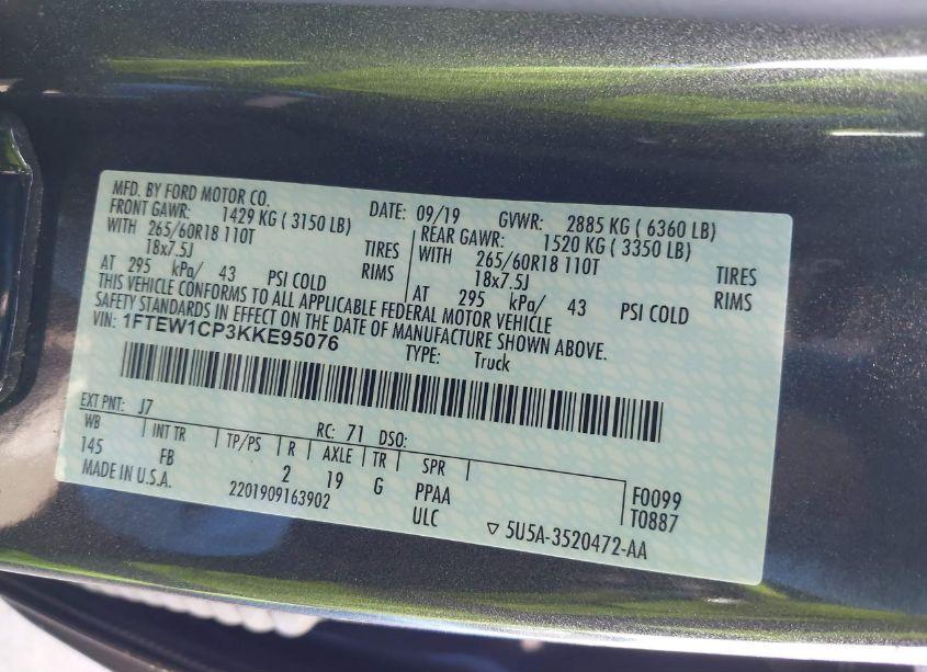 Photo 9 of 2019 Ford F-150 XLT (VIN 1FTEW1CP3KKE95076)