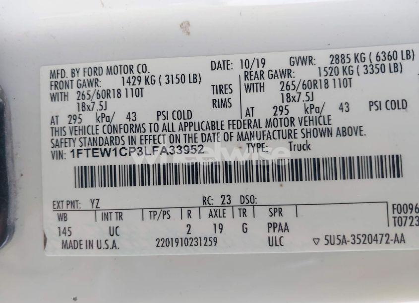 Photo 9 of 2020 Ford F-150 XLT (VIN 1FTEW1CP3LFA33952)