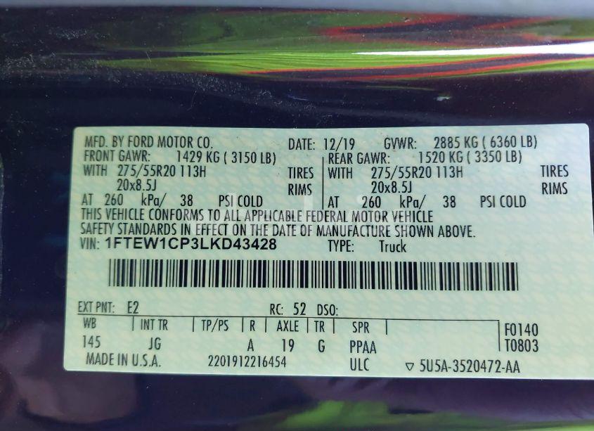 Photo 9 of 2020 Ford F-150 XL (VIN 1FTEW1CP3LKD43428)