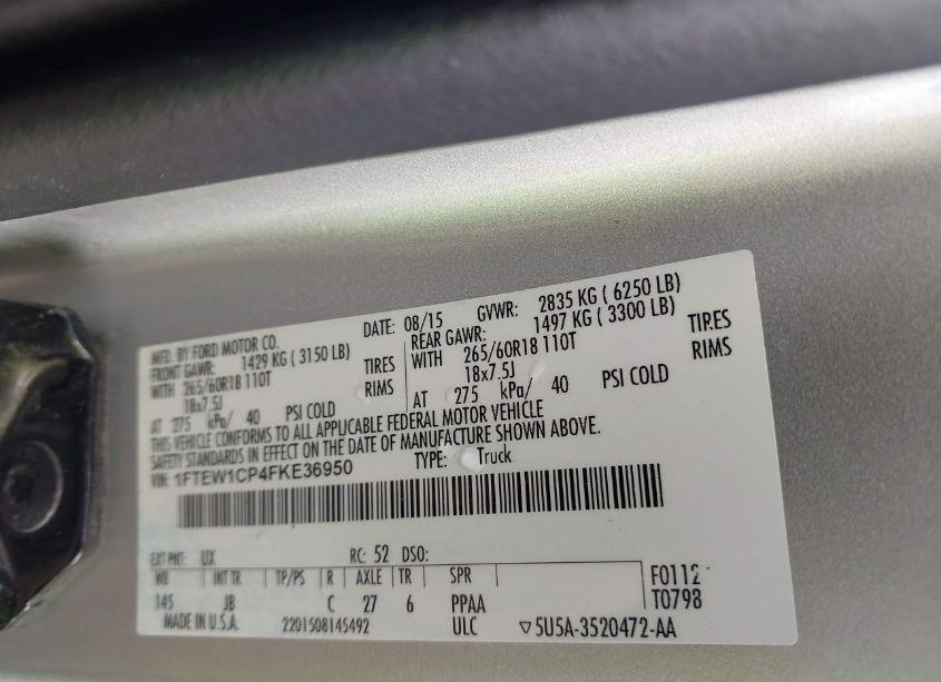 Photo 9 of 2015 Ford F-150 XLT (VIN 1FTEW1CP4FKE36950)