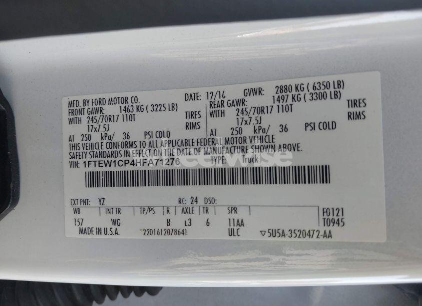 Photo 9 of 2017 Ford F-150 XL (VIN 1FTEW1CP4HFA71276)