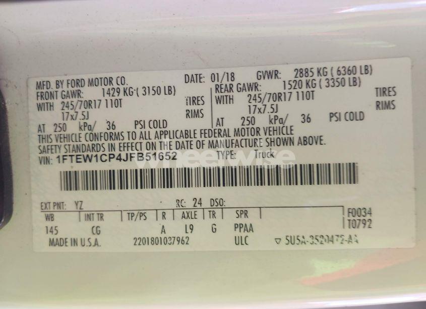Photo 9 of 2018 Ford F-150 XL (VIN 1FTEW1CP4JFB51652)