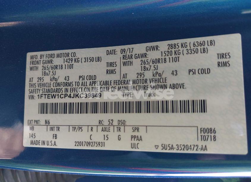 Photo 9 of 2018 Ford F-150 XLT (VIN 1FTEW1CP4JKC39849)