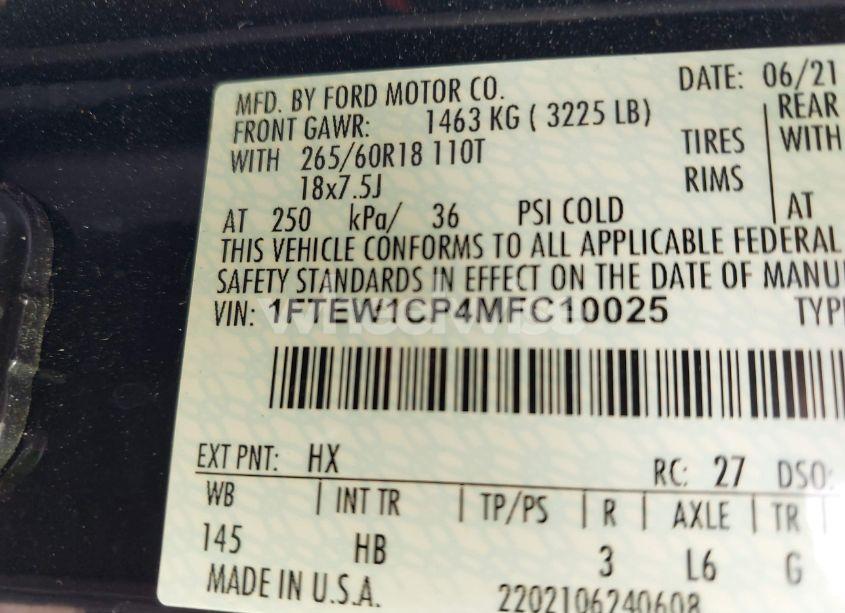 Photo 9 of 2021 Ford F-150 LARIAT (VIN 1FTEW1CP4MFC10025)