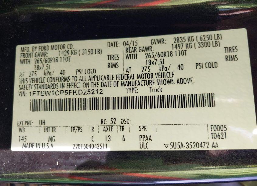 Photo 9 of 2015 Ford F-150 XLT (VIN 1FTEW1CP5FKD25212)