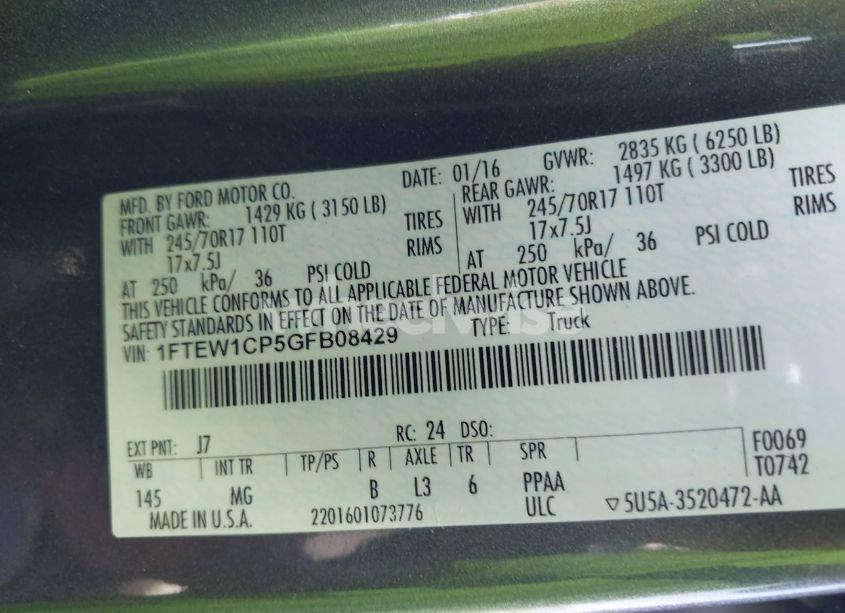 Photo 9 of 2016 Ford F-150 XLT (VIN 1FTEW1CP5GFB08429)