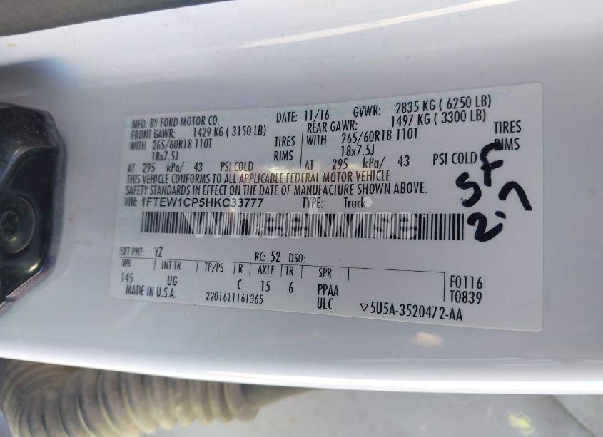 Photo 9 of 2017 Ford F-150 XLT (VIN 1FTEW1CP5HKC33777)