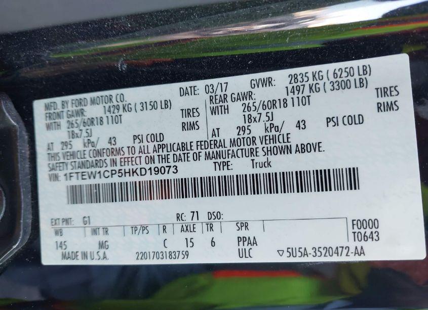 Photo 9 of 2017 Ford F-150 XLT (VIN 1FTEW1CP5HKD19073)