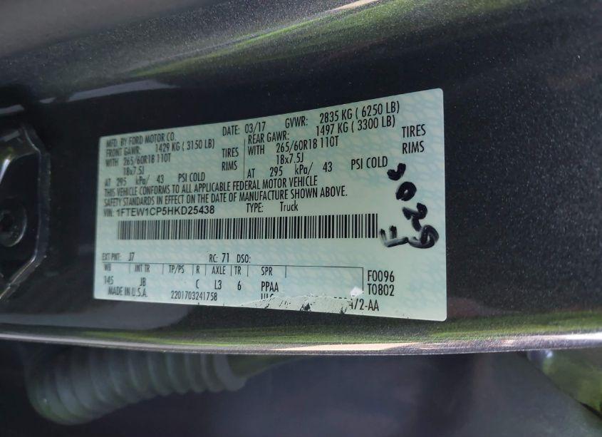 Photo 9 of 2017 Ford F-150 XLT (VIN 1FTEW1CP5HKD25438)