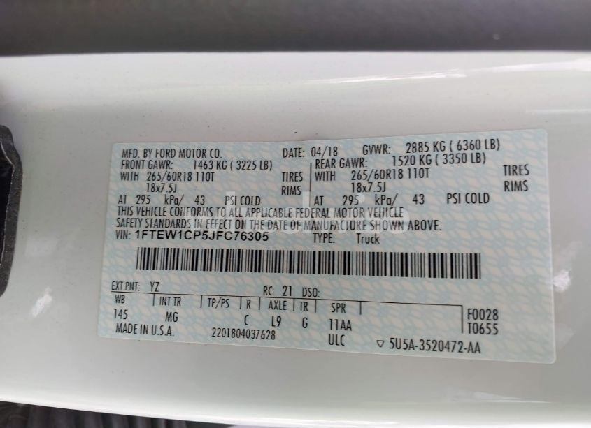 Photo 9 of 2018 Ford F-150 XLT (VIN 1FTEW1CP5JFC76305)