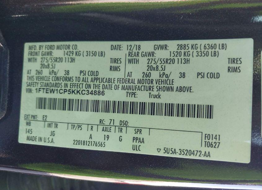 Photo 9 of 2019 Ford F-150 XL (VIN 1FTEW1CP5KKC34886)