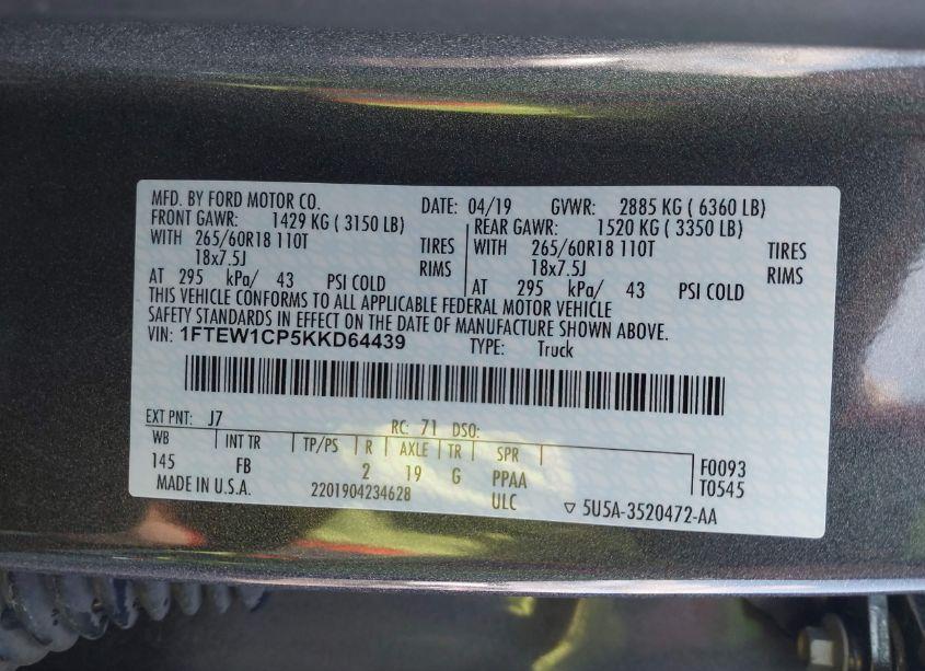 Photo 9 of 2019 Ford F-150 XLT (VIN 1FTEW1CP5KKD64439)