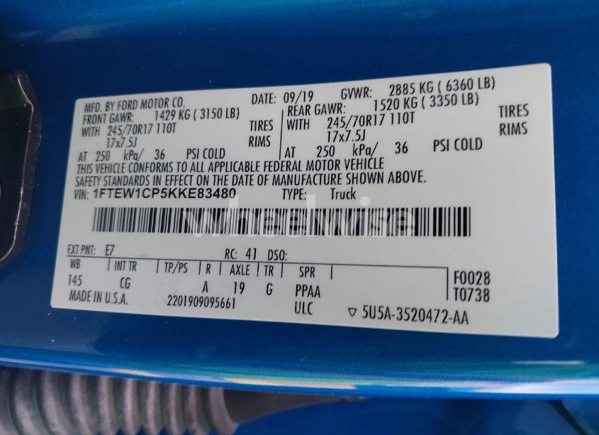 Photo 9 of 2019 Ford F-150 XL (VIN 1FTEW1CP5KKE83480)